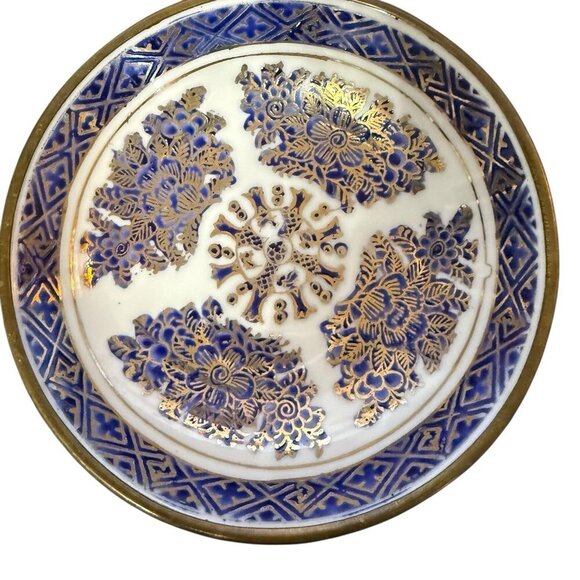 VTG Japanese Porcelain Ware Bowl with Brass Look Case Hand Painted Hong Kong - Picture 4 of 4